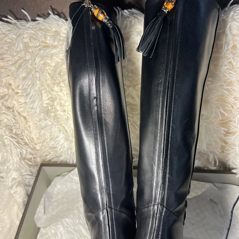 Gucci Knee High Tassel Boot EU 37  US 7Black Leather High Heel Platform - Picture 15 of 16